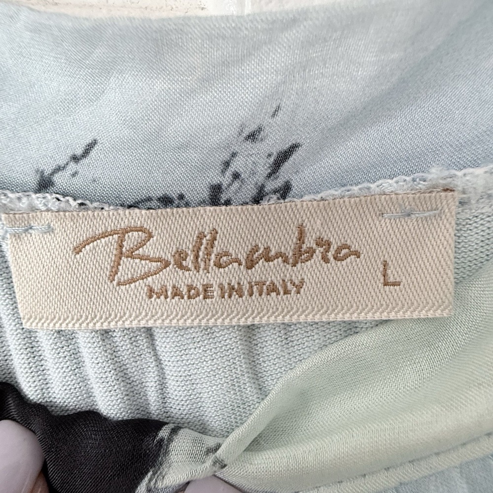 BELLAMBRA‎ Silk Blend Dress L Large Blue Black Abstract Watercolor Made in Italy - Picture 6 of 9